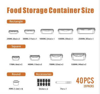AISOON 40-piece 85-ounce airtight food storage box set