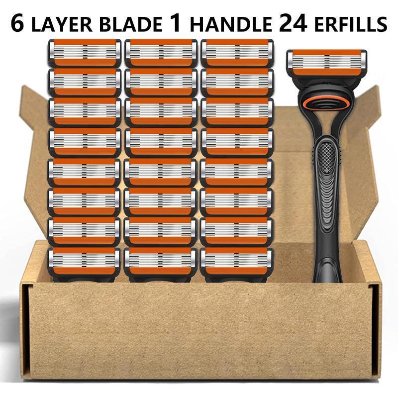 Men’s Razor Blade Refills Set – 48/24 Pack with Handle